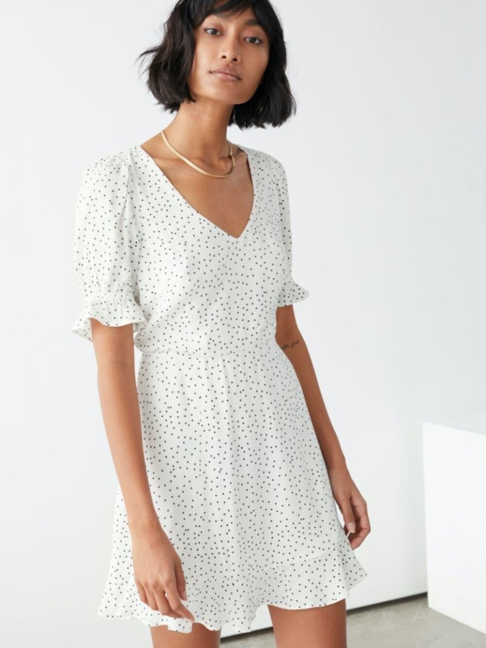 & Other Stories White Polka Dot Mini Dress